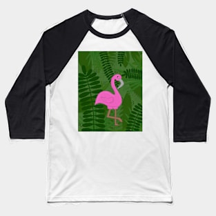 Pink Flamingo on Tropical Leaves Baseball T-Shirt